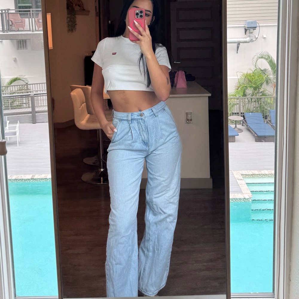 Stradivarius Sky Blue Denim Pants